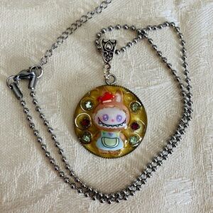 Handmade Kawaii “Labubu” Bunny Pendant Necklace with Ball Chain/Extender Yellow
